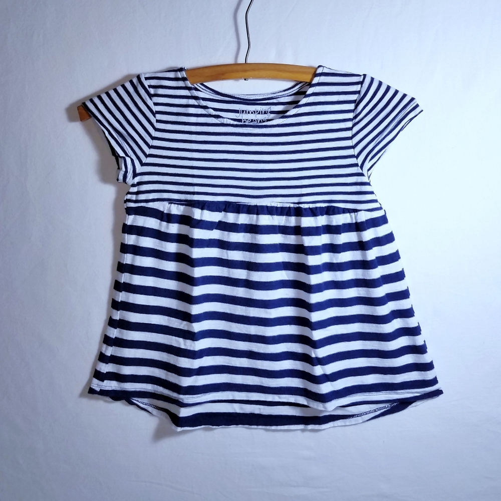 Jumping Beans Navy Striped Princess Cut Flare Waist Cap Sleeves Girls Sz 6 EUC